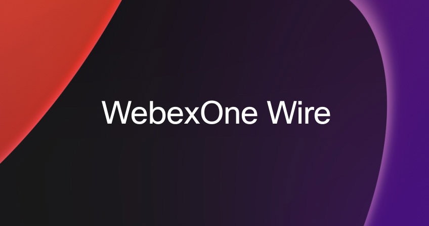 A graphic with a red and purple background with the words WebexOne Wire in white font at the center