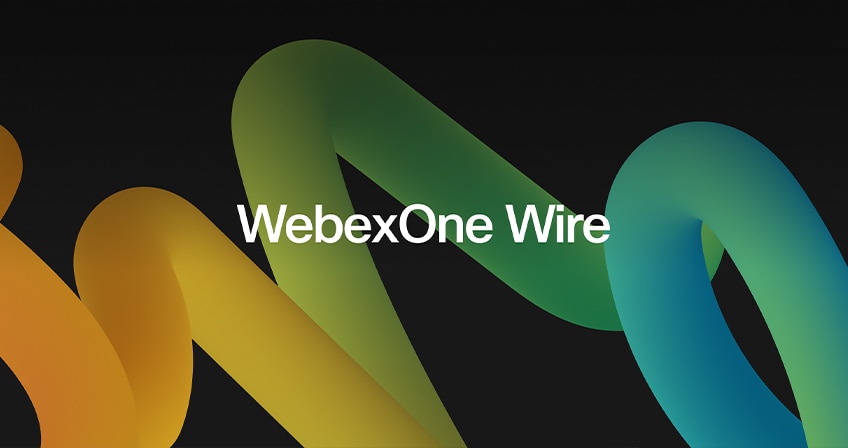 The words WebexOne Wire in white font on a black background with a yellow, green, and blue squiggly design.