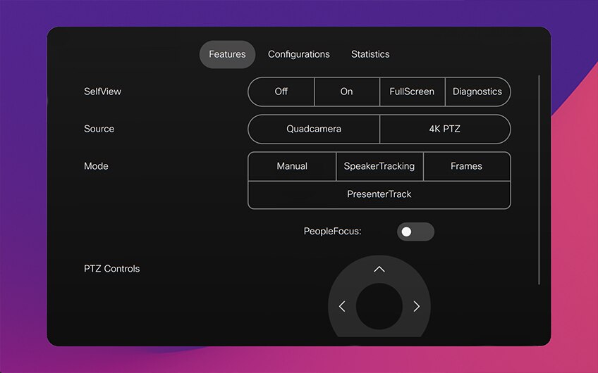 Control panel displays various camera intelligence options to choose from.